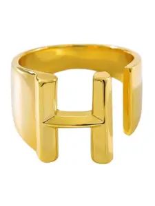 ZIVOM 18K Gold-Plated Copper Initial Letter H Hollow Chunky Ring
