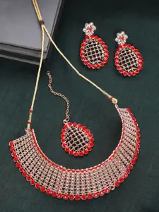 Bhana Fashion Gold-Plated American Diamond-Studded Necklace & Earring Set