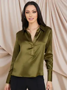 Styli Opaque Spread Collar Satin Casual Shirt