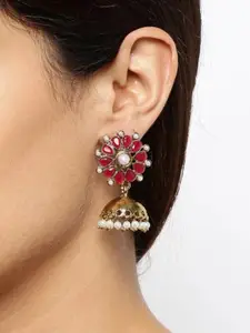 Fida Pink & Gold-Toned Floral Handcrafted Jhumkas