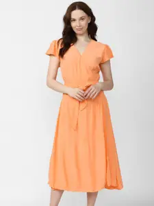 Van Heusen Woman V-Neck Flutter Sleeves Midi Dress