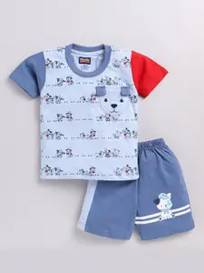 Nottie Planet Boys Cat & Dog Printed Cotton T-shirt with Shorts