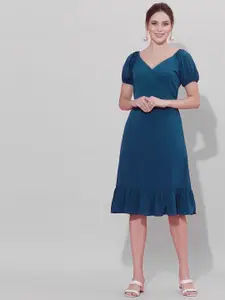 Selvia V-Neck Puff Sleeve A-Line Dress