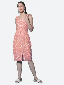 Selvia Shoulder Straps Polka Dots Printed A-Line Dress
