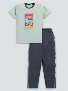 Todd N Teen Boys Typographic Printed Pure Cotton T-shirt with Trousers