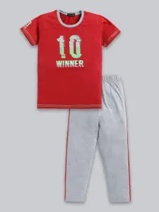 Todd N Teen Boys Printed Pure Cotton Round Neck T-shirt with Trousers Clothing Set