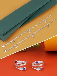 Silver Shine Sliver-Plated Traditional Anklet With Toe Rings
