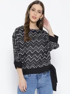 Style Quotient Women Black & Off-White Printed Boxy Top