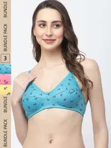 Docare Pack Of 3 Floral Full Coverage Cotton Everyday Bra