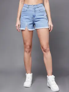 Miss Chase Women Washed Mid-Rise Denim Shorts