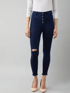 Miss Chase Women Skinny Fit High-Rise Slash Knee Light Fade Stretchable Jeans