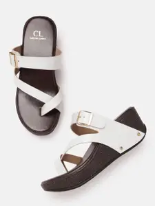 Carlton London Women Croc Textured Wedge Heels with Buckle Detail