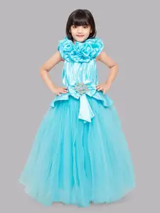 Pink Chick Puff Sleeve Ruffled Net Corsage Gown Dress