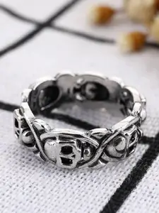 OOMPH Men Silver Plated Vintage Gothic Skull Biker Finger Ring
