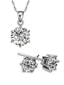 OOMPH Silver-Plated Cubic Zirconia -Studded Pendant and Earrings