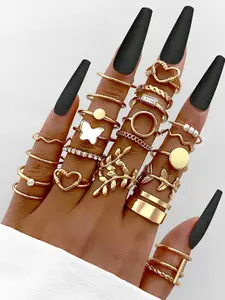 Jewels Galaxy Set Of 24 Gold-Plated Stone Studded Finger Ring