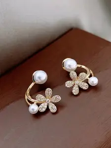 Jewels Galaxy Gold-Plated Floral Pearl Studs Earrings