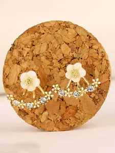 Jewels Galaxy Gold-Plated Floral Shaped Drop Jacket Earrings