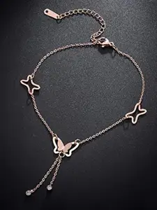 Jewels Galaxy Rose Gold-Plated Butterfly Anklet