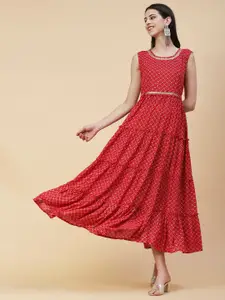 FASHOR Red Ethnic Motifs Print Maxi Dress
