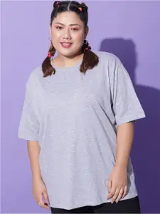 Funday Fashion Drop-Shoulder Sleeves Longline Oversized Cotton T-shirt