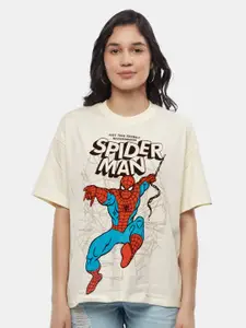 The Souled Store Women Spider-Man Printed Pure Cotton Loose Fit Oversized T-shirt