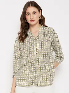 Madame V-Neck Geometric Printed Shirt Style Top