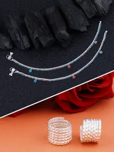 Silver Shine Sliver-Plated Traditional Anklet With Toe Rings