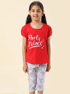 Nottie Planet Girls Typography Printed Pure Cotton Night Suit