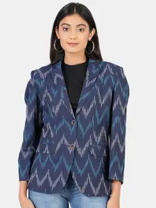 INDOPHILIA Single-Breasted Printed Cotton Blazer
