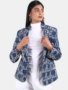 INDOPHILIA Printed Cotton Single-Breasted Casual Blazer