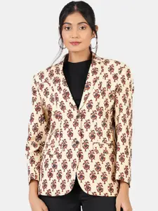 INDOPHILIA Single-Breasted Printed Cotton Blazer