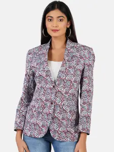 INDOPHILIA Single-Breasted Printed Cotton Blazer
