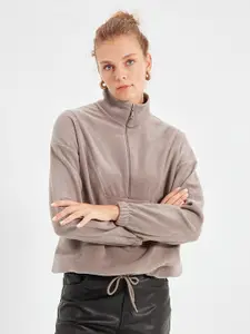 Trendyol High Neck Drop-Shoulder Long Sleeves Waist Tie-Up Sweatshirt
