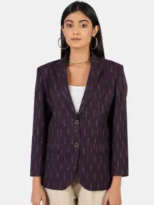 INDOPHILIA Single Breasted Woven Design Cotton Blazer