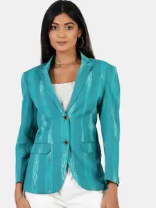 INDOPHILIA Single Breasted Woven Design Cotton Blazer