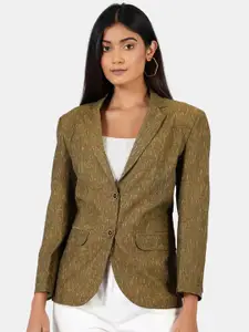 INDOPHILIA Single Breasted Woven Design Cotton Blazer