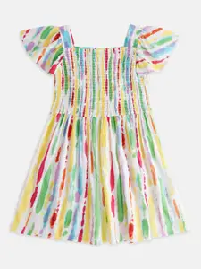 Pantaloons Junior Girls V-Neck Abstract Printed Smocked Cotton A-Line Dress