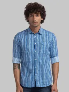 Parx Slim Fit Opaque Striped Organic Cotton Casual Shirt