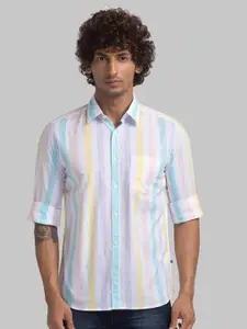 Parx Slim Fit Vertical Striped Spread Collar Pure Cotton Casual Shirt
