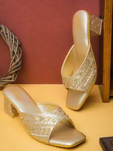 Anouk Gold-Toned Embellished Block Heels