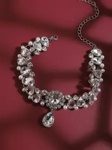 SOHI Silver-Plated Stone Studded Necklace