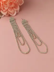 SOHI Gold-Plated Stone-Studded Tasselled Drop Earrings