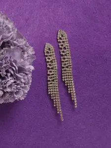 SOHI Gold-Toned Contemporary Drop Earrings