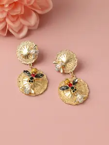 SOHI Gold-Toned Contemporary Drop Earrings