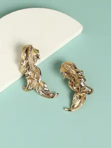 SOHI Gold-Plated Stone-Studded Leaf Shaped Drop Earrings