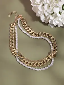 SOHI Gold-Plated Pearls Layered Necklace