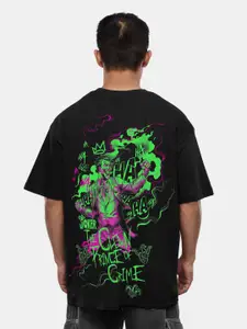 The Souled Store Black Jocker Printed Drop Shoulder Sleeves Pure Cotton T-shirt
