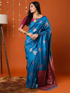 Anouk Blue & Gold-Toned Ethnic Motifs Woven Design Banarasi Saree