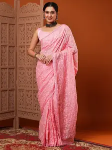 Anouk Pink Floral Embroidered Organza Saree